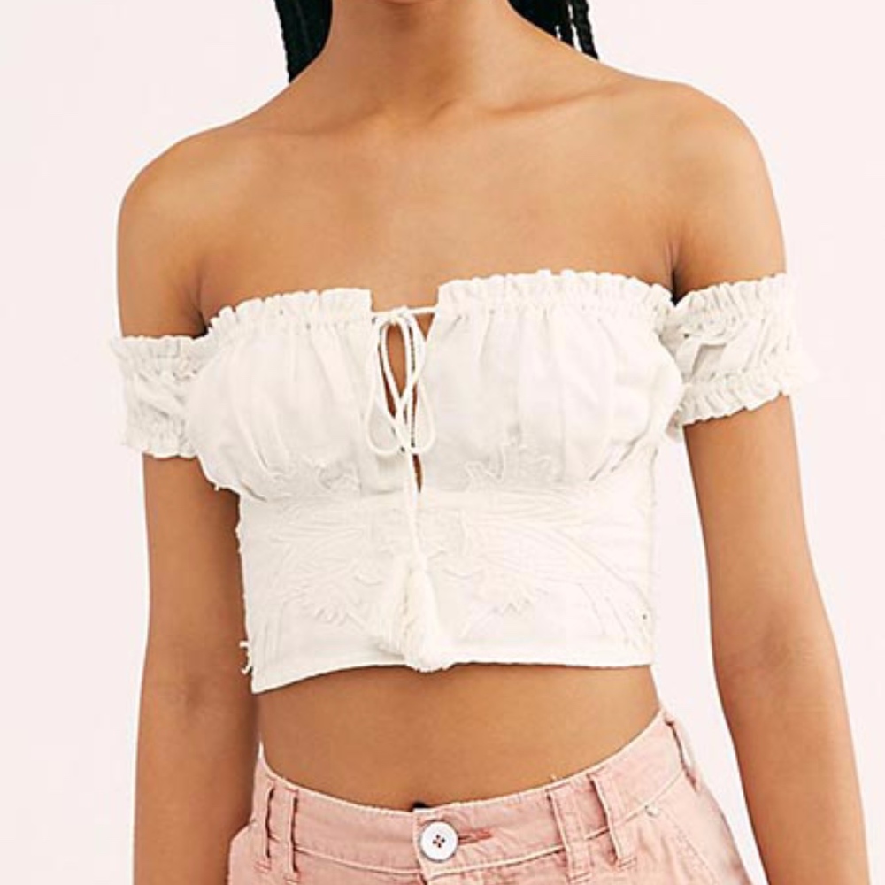 Free People White Off the Shoulder Crop Top